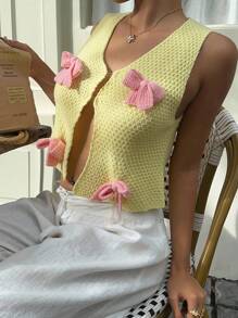 Sunnyshic Vintage American Casual Vacation Women's Black & Beige Striped V-Neck Sleeveless Sweater Vest - Multicolor - View 7