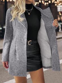 EMERY ROSE Plus Size Women Autumn/Winter Single Breasted Long Sleeve Long Casual Jacket Fall Cloth For Women - Grey - View 6