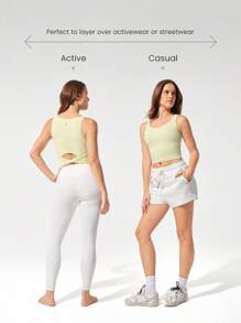 GLOWMODE FeatherFit™ 吸汗亮泽柔软吸汗内置文胸背部扭纹甜心领运动背心低冲击瑜伽普拉提工作室日常休闲装