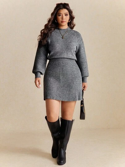 Elaquor 秋冬大码休闲修身针织连衣裙