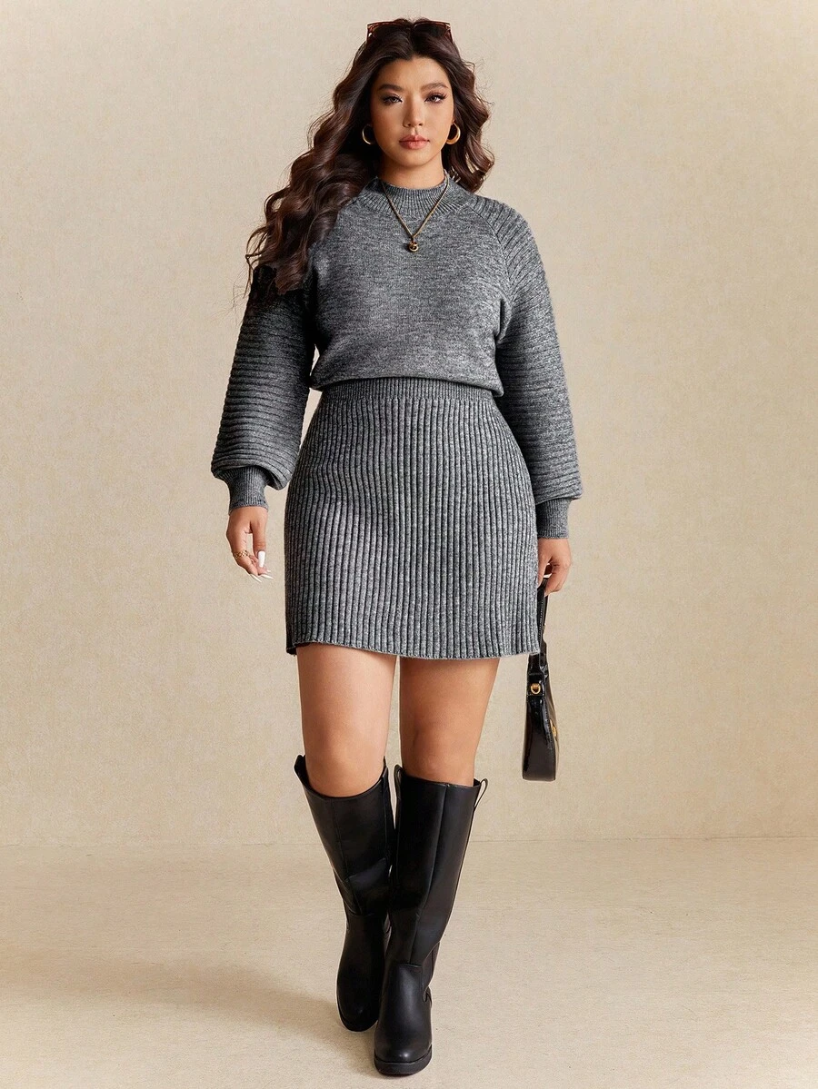 Elaquor 秋冬大码休闲修身针织连衣裙