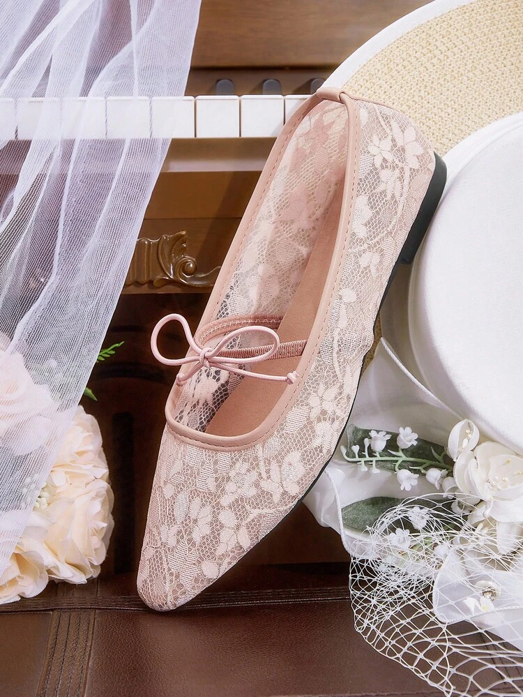 CUCCOO HITCHD 2026 Spring/Autumn New Elegant Style Mesh Mary Jane Bow Decor Solid Color Square Toe Comfortable Casual Flat Shoes For Women