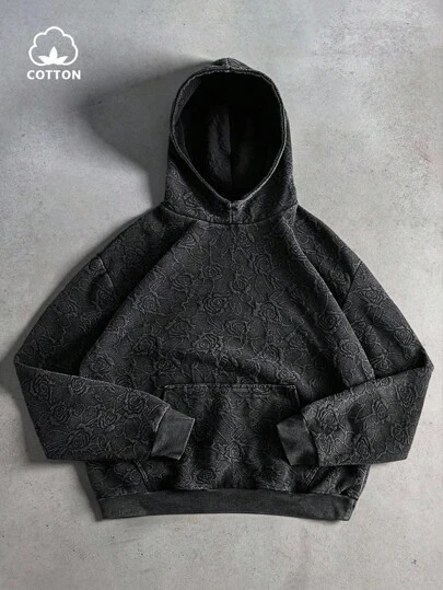 PAVTROS Manfinity Streetrush 男士街头风格流行 INS 配色水洗花卉纹理面料休闲连帽衫，男友/丈夫礼物，周年纪念礼物，时尚，秋冬