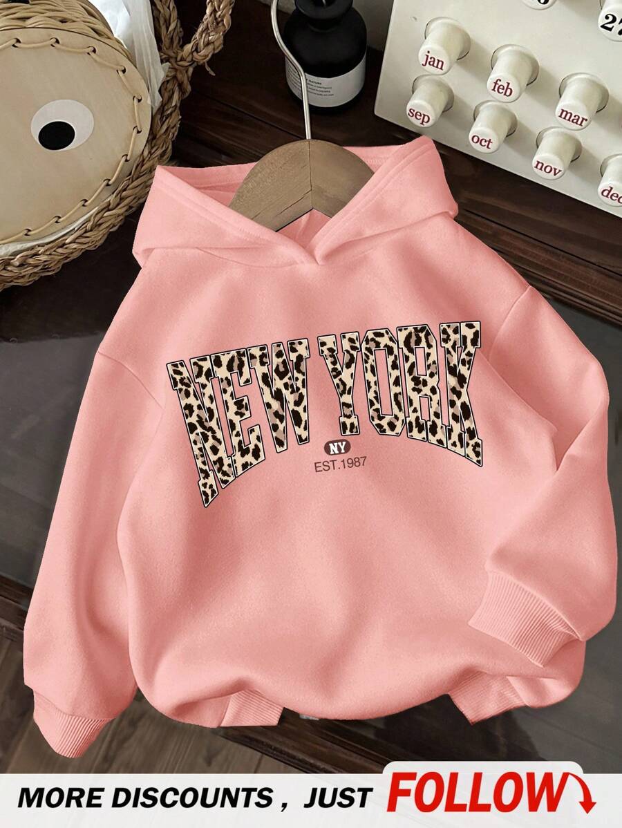 SHEIN Leap Crew Tween Girl Casual Long Sleeve Hooded Thick Sweatshirt, Suitable For Autumn/Winter Fall