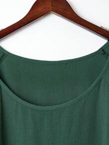 EMERY ROSE Kemeja Kasual Wanita Ukuran Besar Warna Polos Bahan Linen Nyaman Leher Bulat Lengan Raglan Hem Berkerut, Musim Gugur - Dark Green - View 4