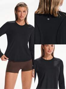 GLOWMODE Tee Time Essential Hip Length Long-Sleeve Active Top Daily Casual Machine Washable  Spring Summer - Black - View 7