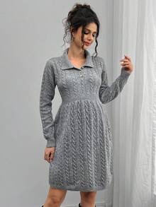 SHEIN Maternity Casual Solid Color Knit Dress, Autumn/Winter