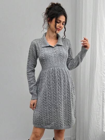 SHEIN Maternity Casual Solid Color Knit Dress, Autumn/Winter