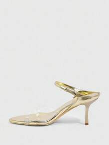 CUCCOO SZL Women's Pointed Toe Stiletto High Heel Sandals, Gold Color, Fashion For Daily Commute And Street Wear