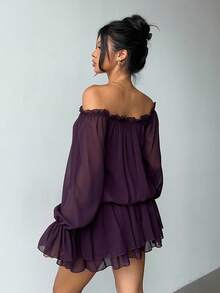 Aloruh 透明性感雪纺波西米亚露肩长袖连衣裙，秋季