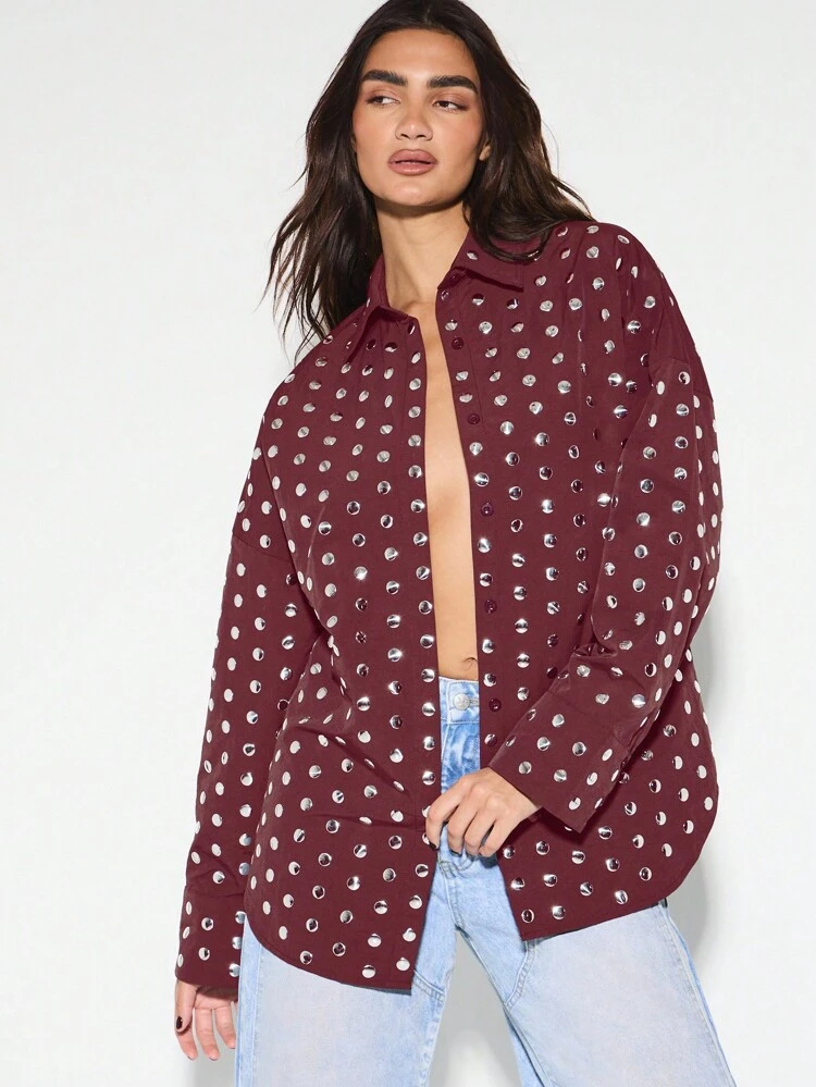 KIZN Long Sleeve Button Down Shirt With Metallic Stud Details