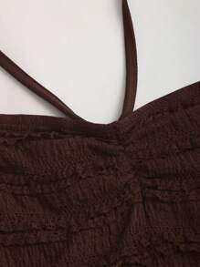 Sweetra Vestido mini con cintura anudada y escote envolvente de unicolor para mujer - Café - Ver 5