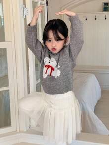 DAZY 少女卡通小狗连帽毛衣，秋冬 - 灰色 - 查看 6