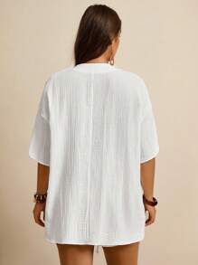 SHEIN LUNE 2pcs/Set Plus Size Casual Elastic Waist Top & Shorts Set Plus Size Linen Outfits Women Summer Outfit Set Linen Two Piece Set Summer Cardigan Plus Size Plus Size Summer Outfit Vintage Old Money Style Women Streetwear Fall Outfits Back To School Kawaii Streetwear Women Vintage Clothes Basic Back To School Autumn Going Ou Tracksuit White Shirt