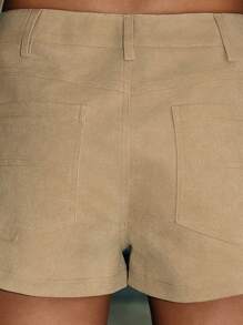 KIZN Suede Short Suit Business Casual Mid Rise Tailored Summer Fall Spring Formal Office Party Bottoms - Khaki - View 4