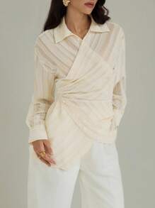 Modelyn Elegante, asymmetrische Bluse aus Jacquard-Stoff für Damen, modische, lässige und elegante Herbstkleidung für Damen. Herbstoberteile, Damenhemden, Damenkorsett-Oberteile, modische Hemden mit Taillenbesatz für den Arbeits- und Schulanfang, Party-, Geburtstags- und Abendhemden, Herbstpullover für Damen, Halloweenkostüme und kleidähnliche Korsett-Oberteile, perfekt für Mütter. - Weiss - Übersicht 7