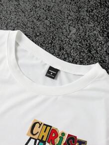 Manfinity Dauomo 男士休闲标语印花短袖 T 恤，夏季 - 白色 - 查看 3