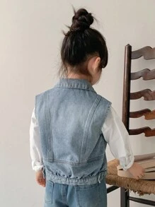Dazy Kids Young Girls Lace Patchwork Casual Loose Denim Vest