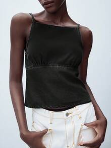 Maija 女士时尚休闲日常吊带背心上衣，基本款简约商务休闲外套上衣，适合派对和聚会，秋冬季 - 黑色 - 查看 4