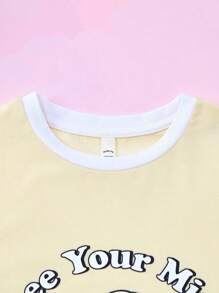 My Little Pony X SHEIN 青少年女孩字母和卡通图案圆领短袖T恤 - 黃色 - 查看 4