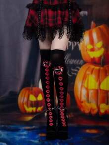ROMWE Grunge Punk 1pc Halloween High Elasticity Women Over-The-Knee Socks - Black - View 1