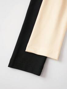 SHEIN BASICS Bộ 2 bộ đồ liền thân dệt kim cổ tròn tay dài màu trơn đơn giản dành cho nữ - Nhiều màu - Xem 8