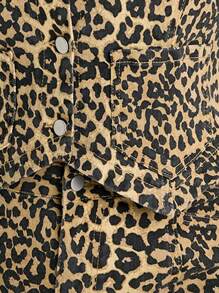Slaydiva Plus Size Women's Denim Jacket With Leopard Print Pattern, Fashionable Autumn Old Money Elegant - Multicolor - View 9