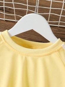 2 件套女童春秋长袖运动衫和裤子套装，针织面料，蝴蝶结丝带装饰 - 彩色 - 查看 4