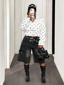 BamGleam Women's Polka Dot Casual Long Sleeve Zip Front Winter Jacket Fall Cloth For Women