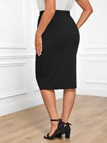 Miaspire Plus Contrast Lace Pencil Skirt