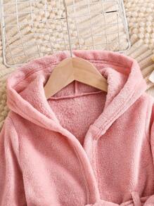 Genkimix Kids Girls' Solid Pink Minimalist Robe, Autumn/Winter Sleepwear Girls Bathrobe Plush Robe Fall - Pink - View 4