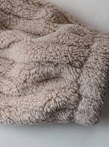 SHEIN PETITE CURVE Plus Size Casual Solid Color Coral Fleece Jacket, Autumn/Winter - Grey - View 4