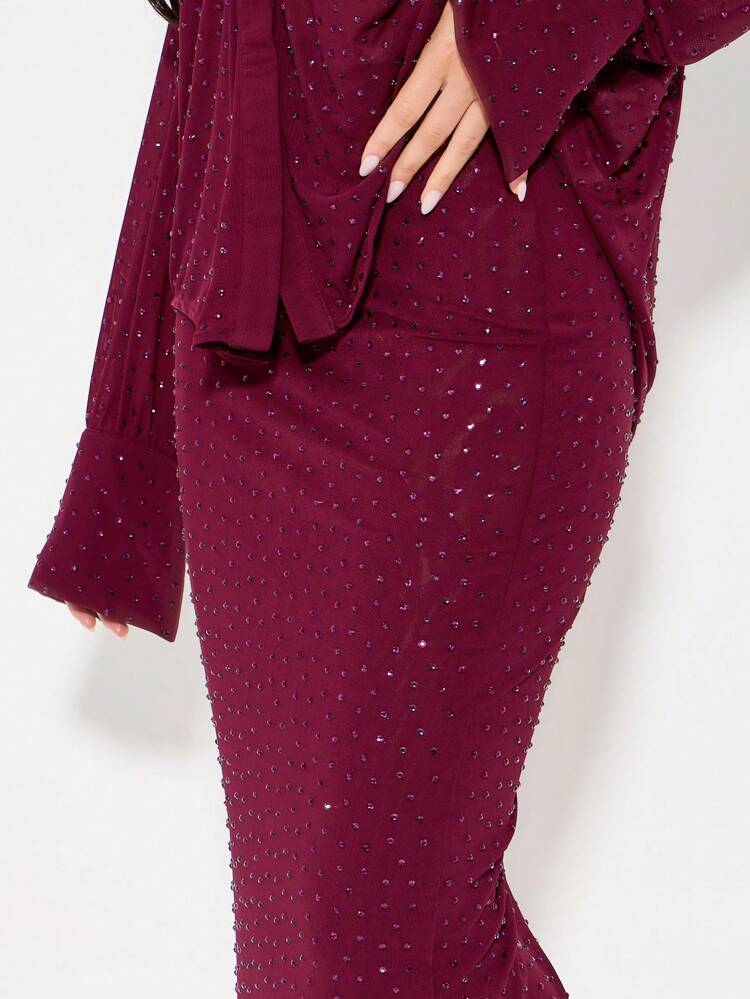 KIZN Rhinestone Embellished Form Fitting Maxi Skirt