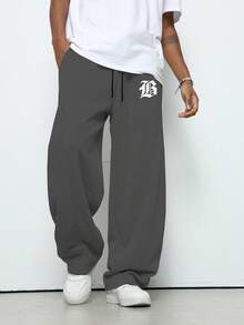 TOKVUE 男士字母印花抽绳腰口袋阔腿宽松休闲运动裤