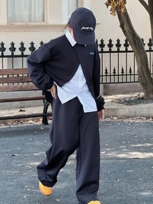 DAZY 青少年女孩秋季服装，新款女童休闲运动衫套装，学院风针织运动套装，适合大童