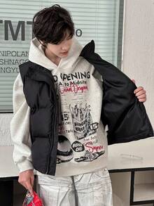 DAZY Áo khoác mùa đông rộng rãi, thoải mái, có khóa kéo phía trước màu trơn cho bé trai tuổi teen - màu đen - Xem 5