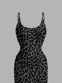 SHEIN EZwear Casual Minimalist Full-Length Leopard Print Bodycon Slip Dress, Suitable For Summer Chic Dress - Multicolor - View 4