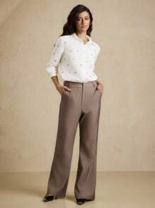 Briarwyn 女士秋季四季服装复古风格休闲通勤牛油果印花长袖衬衫、返校装、办公室装 - 白色 - 查看 5