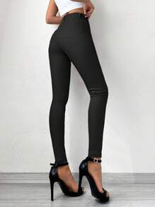 SHEIN Cottnline Jeans Entallados De Talle Alto - Negro - Ver 2