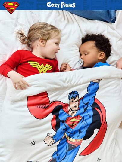 Cozy Pixies SUPERMAN X Cozy Pixies 2pcs/Set Baby Bedding Set, Soft & Comfortable Cartoon Print Quilt & Pillow Suit For Newborns