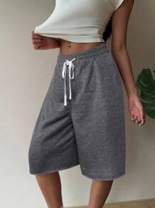 SHEIN EZwear 大码女式深灰色阔腿休闲短裤