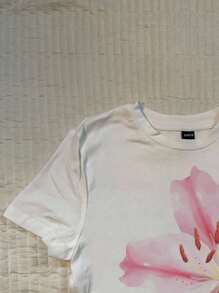 Attitoon Women's Floral Print Crew Neck Short Sleeve Fitted T-Shirt, Suitable For Summer, Vacation, Vintage - Multicolor - View 5
