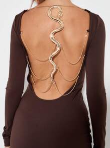 KIZN Elegant Chain Back Detail Maxi Dress With Long Sleeves Evening Wedding Guest Full Length Backless Gown Fall Winter Party Bodycon Design - Black - View 3