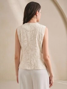 Anewsta Elegante e Fashionable Colete Slim Fit de Luxo com Bordado de Lantejoulas, Cor Damasco, Adequado para Primavera e Outono