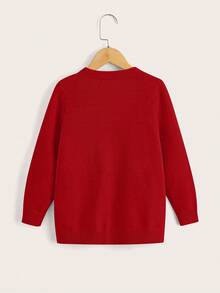 SHEIN Young Girl Casual Solid Color Cardigan With Pockets In Fall/Winter - Red - View 2