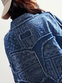 Bohemela Autumn/Winter Boho Casual Woven Denim Patchwork Long Sleeve Women Regular Jacket - Blue - View 9