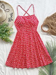 Soleia Ditsy Floral Criss Cross Tie Backless Cami Dress