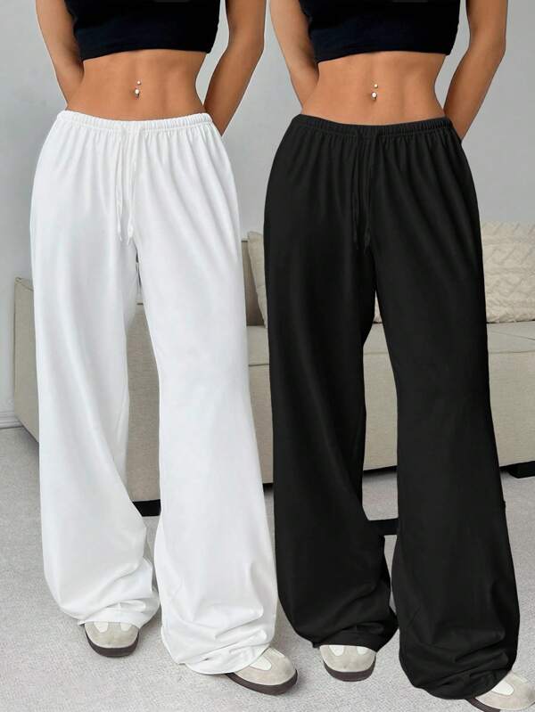 2pcs/Set Teens/Girls Casual All-Match Versatile Daily Wear & School Loose Knit Wide Leg Pants, Autumn/Winter