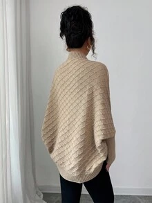 Elenzga 女式卡其色休闲套头开衫，复古街头风格，适合节日、独立日、音乐会、办公室、约会、职业装，蝙蝠翼廓形，中长款，优雅百搭的针织毛衣，秋冬 - 卡其色 - 查看 2