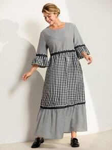 Momelise Damen Große Größen Farbblock Lässiges Lose Kleid - Schwarz und Weiss - Übersicht 6